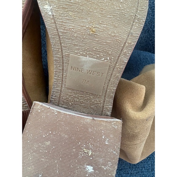 Nine West Whecee Tan Suede Tall Western Block Heel Boots Womens 7M Pull On - Picture 5 of 6